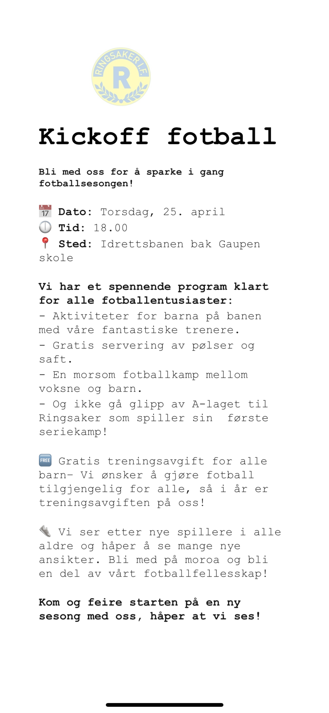 Kickoff fotball (med skiavslutning fra kl 1730)!